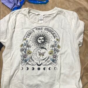 White Graphic Tee with Sun and Moon Design